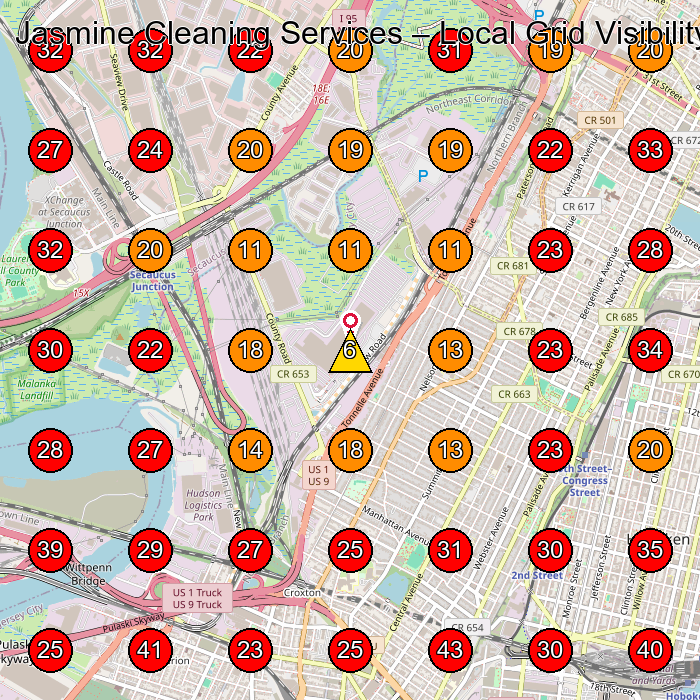 Jasmine Cleaning Services GeoGrid visibility map for Servicio De Limpieza Domã©Stica in Jersey City